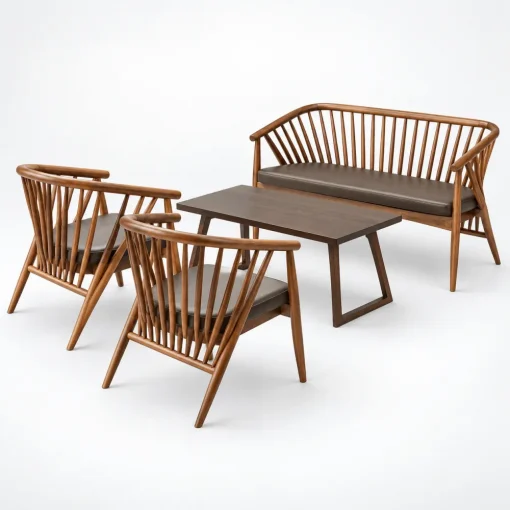 Bộ sofa cafe Genny gồm sofa đôi hai ghế đơn và bàn