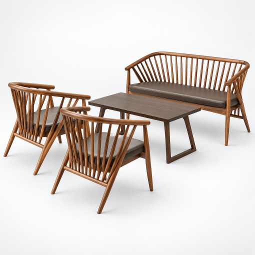 Bộ sofa cafe Genny gồm sofa đôi hai ghế đơn và bàn