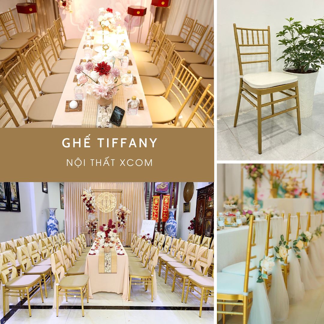 Ghế Tiffany / Ghế Chiavari tont màu vàng đồng vô cùng đẹp mắt