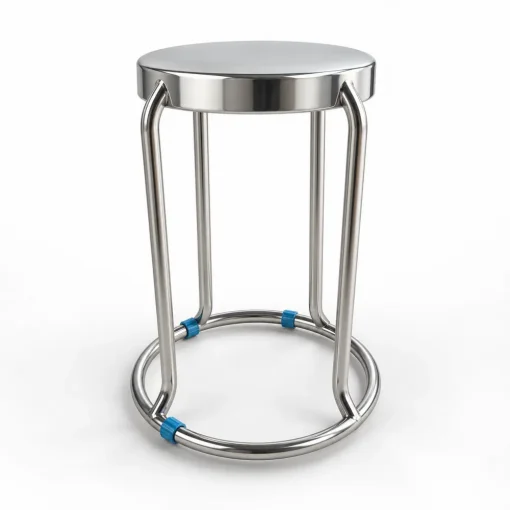 Ghế Đôn Inox Cao 48cm - Chồng Xếp Gọn Gàng, Siêu Bền trên nền trắng xám