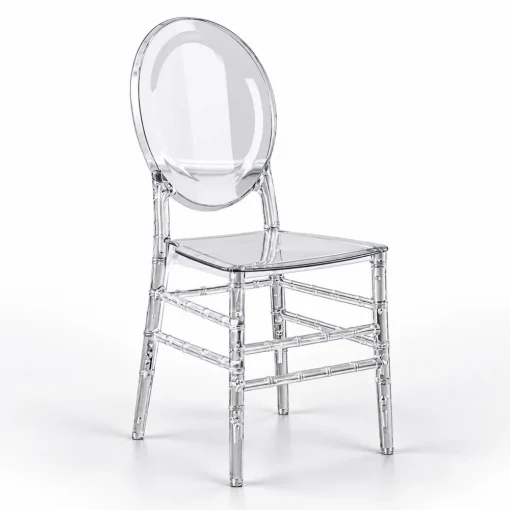 Ghế Ghost Trong Suốt (Form Tiffany/Chiavari) trên nền trắng xám
