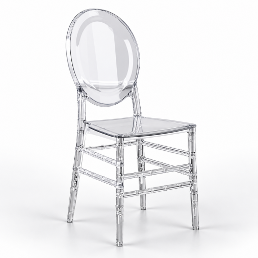 Ghế Ghost Trong Suốt (Form Tiffany/Chiavari) trên nền trắng xám