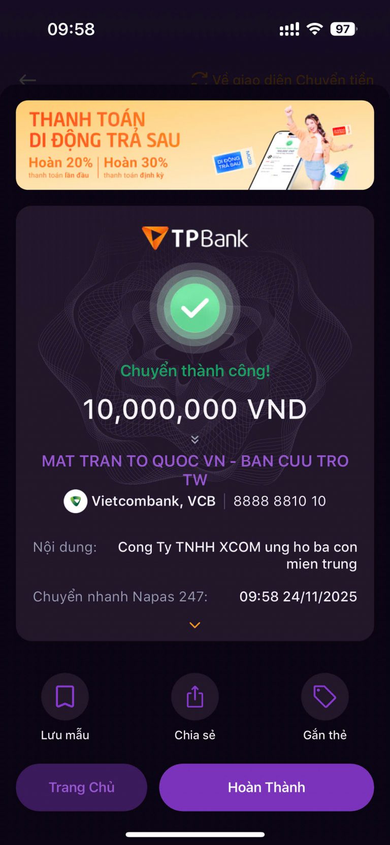 CÔNG TY TNHH XCOM ỦNG HỘ BÀ CON VÙNG LŨ THÔNG QUA ỦY BAN MẶT TRẬN TỔ QUỐC VIỆT NAM 5 - Nội thất Xcom