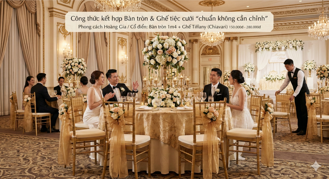 Công thức kết hợp bàn tròn và ghế tiệc cưới Xcom