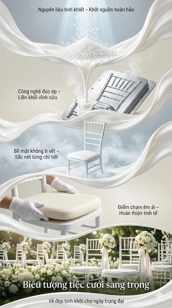 Infographic quy trình sản xuất ghế Tiffany nhựa tại Xcom