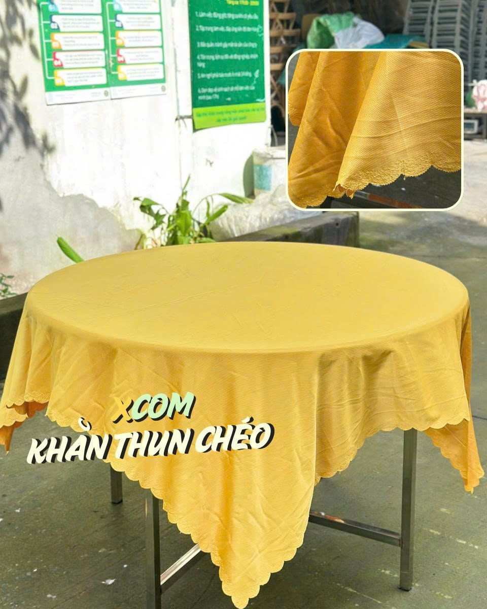 Khăn bàn tròn - Thun Chéo Cắt Vuông 1M6 x 1M6 - Ảnh 2