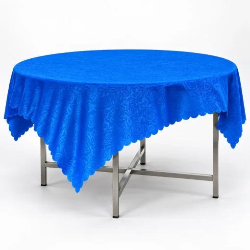 Khăn Bàn Tròn - Thun Ép Hoa Hồng Cắt Vuông 1m6x1m6 trên nền trắng xám