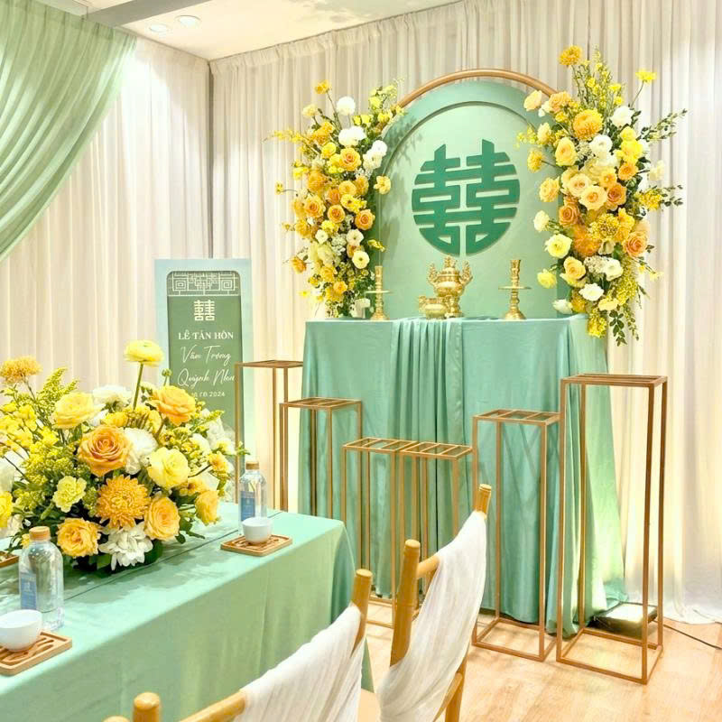 Bộ 06 Đôn Kê Mâm Quả Cưới Khung Vuông Sắt Sơn Tĩnh Điện