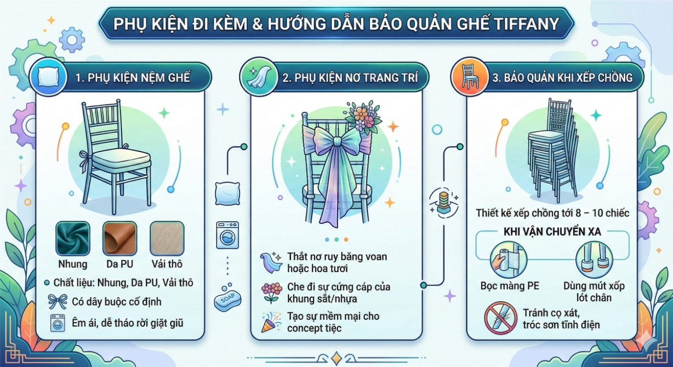 Ghế Tiffany Chiavari và phụ kiện đi kèm