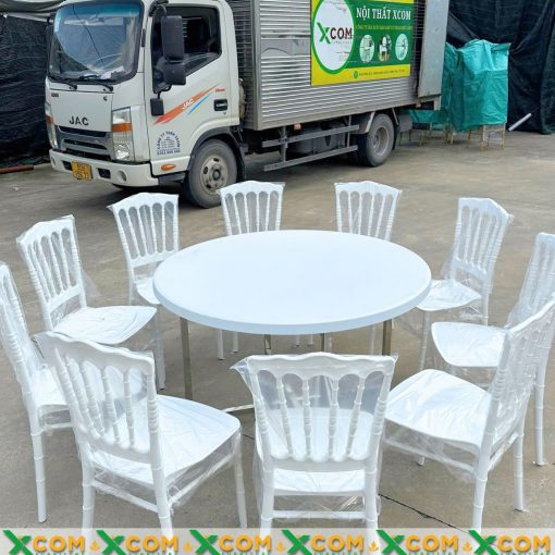 Bàn Tròn Mặt Nhựa Chân Inox Gấp Gọn (1m2, 1m4) – Bền Nhẹ, Giá Sỉ Tận Xưởng 3 - Nội thất Xcom