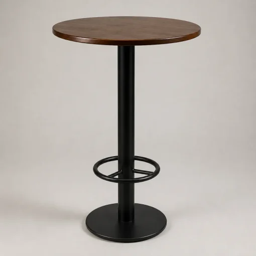 Bàn cocktail D60cm cao 110cm mặt gỗ chân trụ sắt đen