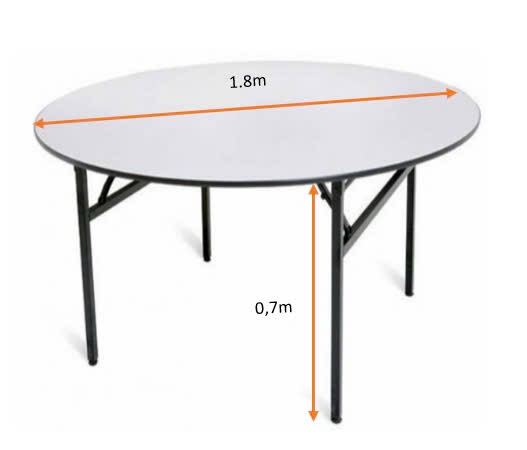 Bàn Tròn Tiệc Cưới Đường Kính 1,8m | Xcom.vn Hình quy cách đường kính 1,8m và cao 0,7m của bàn tròn