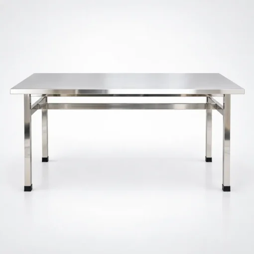 Bàn ăn công nghiệp inox bản thường trên nền sáng