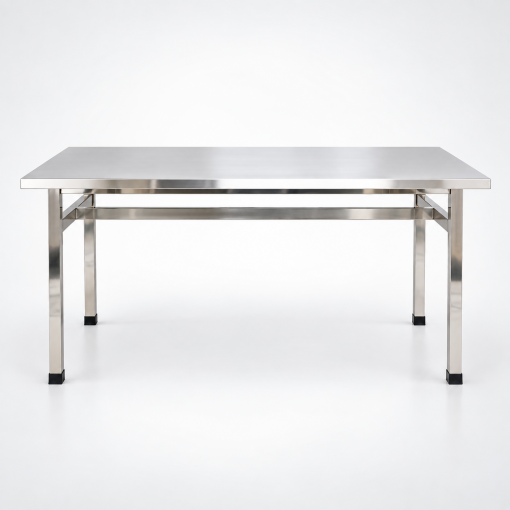 Bàn ăn công nghiệp inox bản thường trên nền sáng