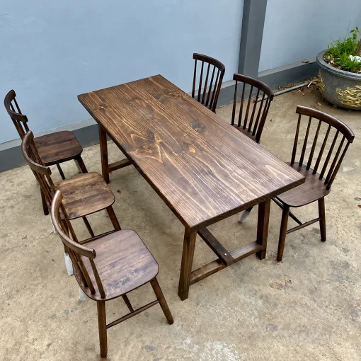 Bộ QN17 một bàn sáu ghế màu nâu nhìn từ trên