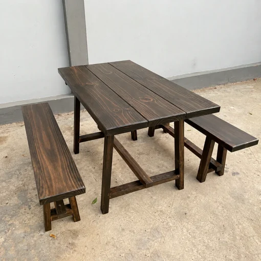 Bộ QN18 mặt bàn chữ nhật nhìn nghiêng cạnh tường sáng