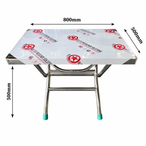 Bàn inox chữ nhật chân lùn CN02 cùng chú thích kích thước 800 × 500 × 500 mm