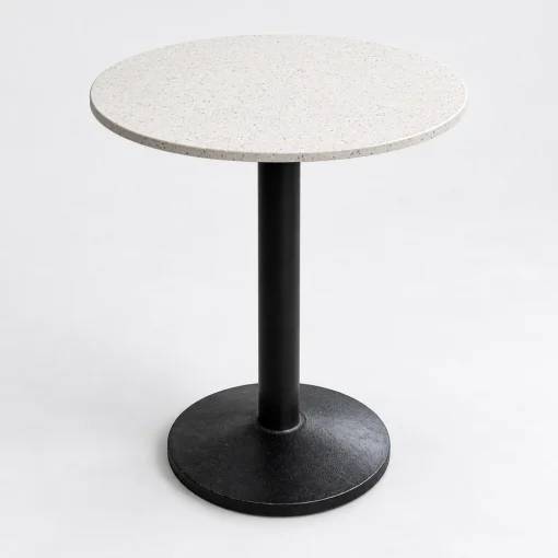 Bàn tròn D60cm cao 75cm mặt sáng chân trụ đen trên nền trắng xám