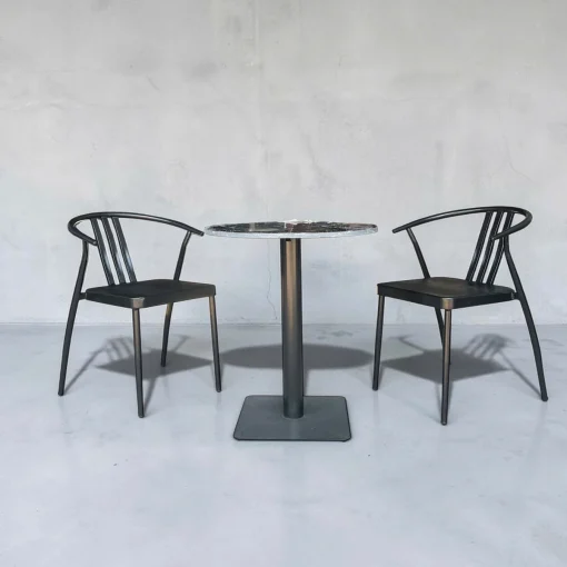 Bộ bàn ghế cafe sắt sơn tĩnh điện đen 1 bàn 2 ghế nhìn chính diện