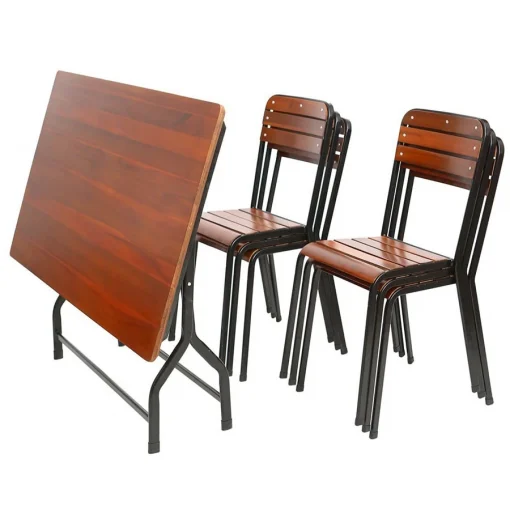 Bộ bàn ghế Fansipan quán ăn mini 01 (1 bàn 4 ghế) – 1 bàn dựng gọn và 4 ghế xếp chồng