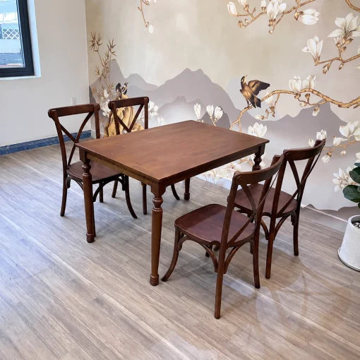 Bộ bàn ghế nhà hàng Bistro QN14 tông nâu nhìn nghiêng