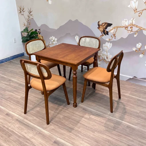 Bộ Secco QN09 bàn vuông với bốn ghế đơn tựa bo góc