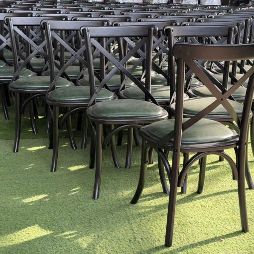 Nhiều Ghế Bistro X gỗ cao su sơn đen với mặt ngồi xanh