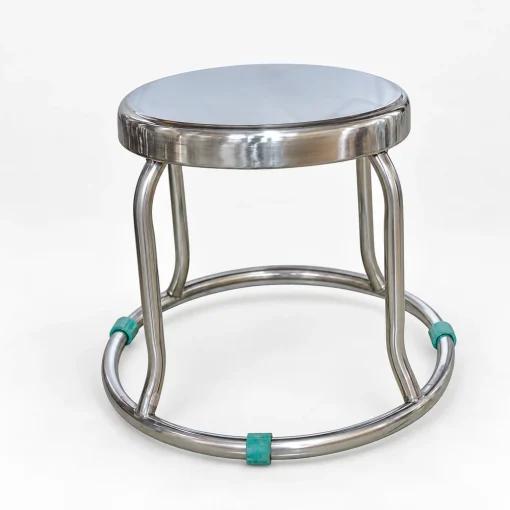 Ghế đôn inox cao 30cm GD19 mặt tròn và vòng kiềng trên nền trắng xám