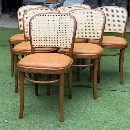 Ghế Thonet 811 gỗ Ash tựa mây nệm simili | Xcom.vn Bộ sáu Ghế Thonet 811 gỗ Ash tựa mây nệm simili