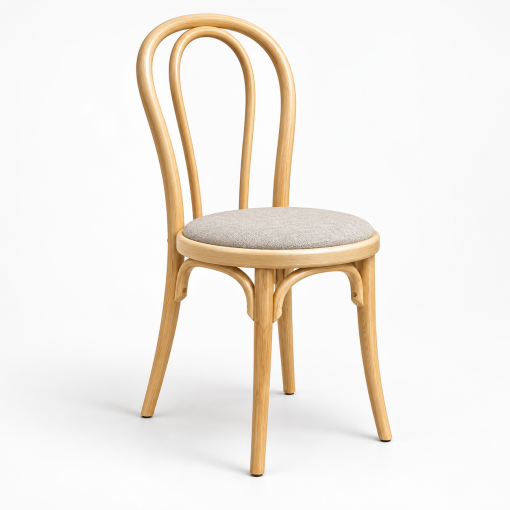 Ghế Thonet gỗ gia tiên nệm vải bố trên nền trắng xám