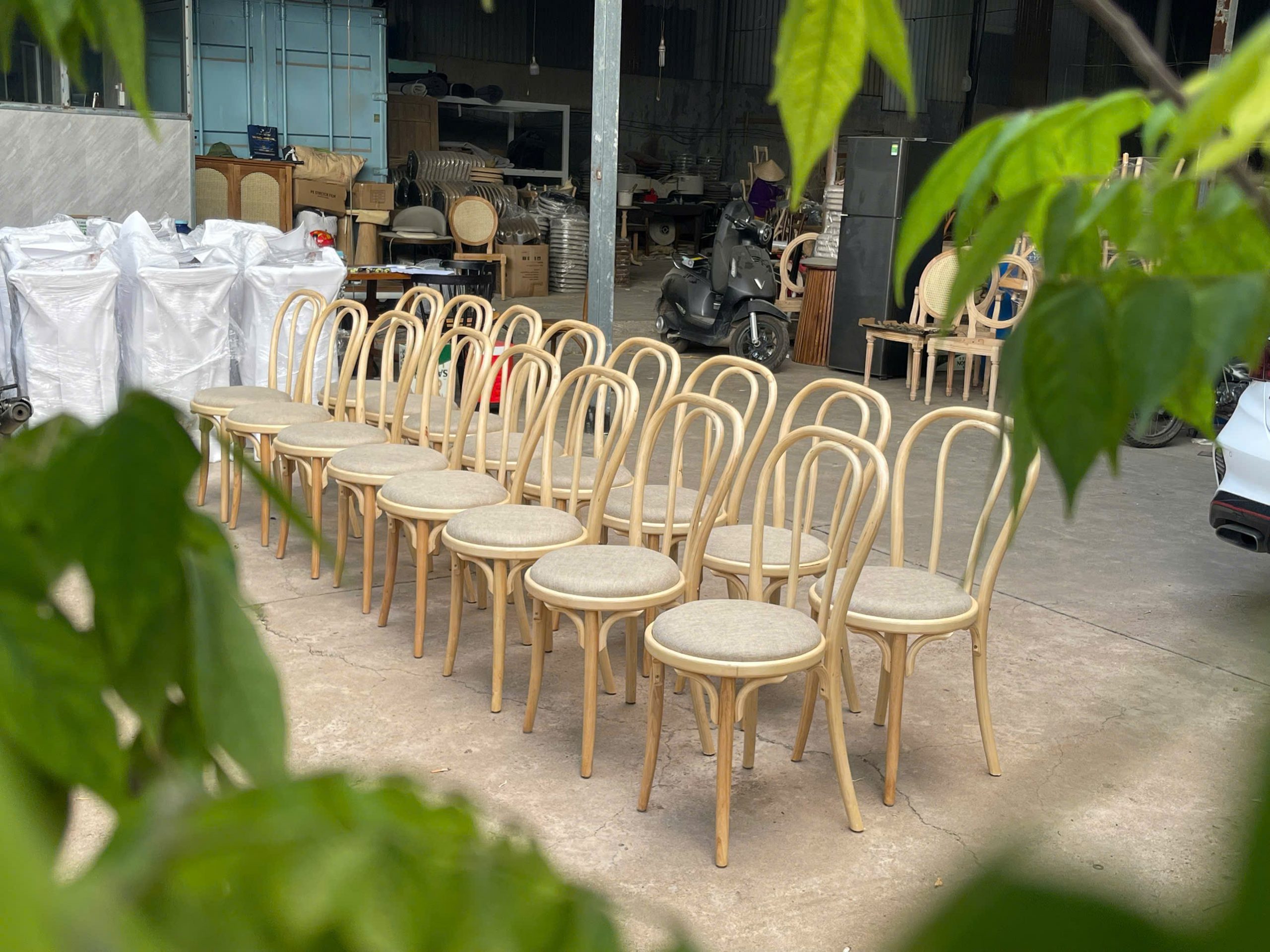 Ghế Thonet gỗ gia tiên mặt nệm vải bố | Xcom.vn Lưng uốn vòng cao của Ghế Thonet gỗ mặt nệm