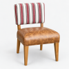Sofa Highland bọc vải sọc và simili nâu trên nền trắng xám