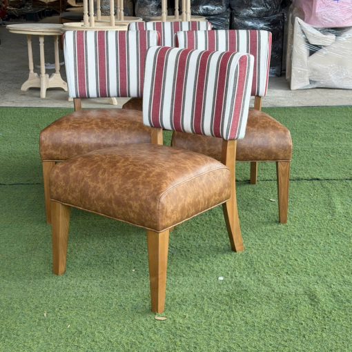 Sofa đơn Highland bọc vải sọc và simili nâu | Xcom.vn Góc cạnh Sofa Highland cho thấy mặt ngồi nâu và chân ghế