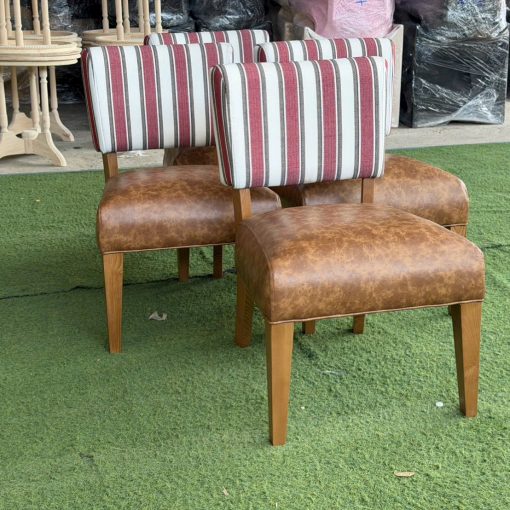 Sofa đơn Highland bọc vải sọc và simili nâu | Xcom.vn Sofa Highland nhìn nghiêng với tựa vải sọc và mặt ngồi simili nâu