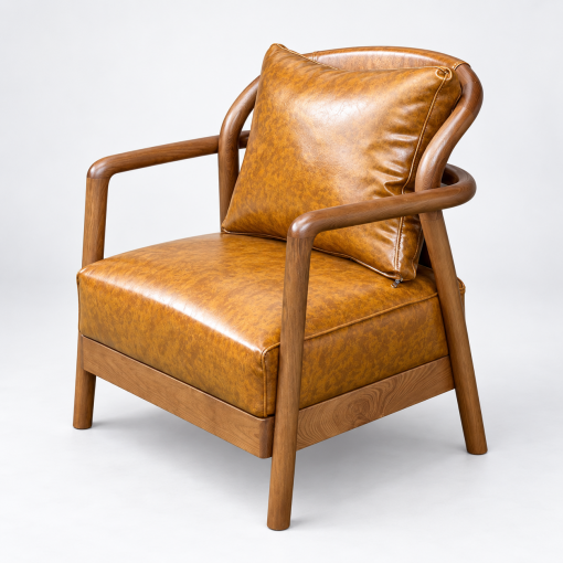 Sofa đơn Phúc Long gỗ Ash bọc simili trên nền trắng xám